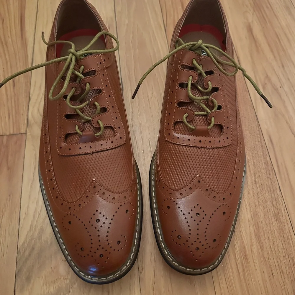 NEW Parrazo Designed in Italy Cognac Brown Brogue Dress Shoes Men’s Size 12 NWOB